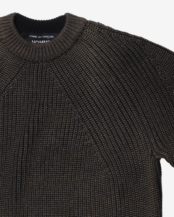 COMME DES GARCONS HOMME - Wool Worsted Half-Cardigan Bleach Treated Batoner Knitwear - (Navy)