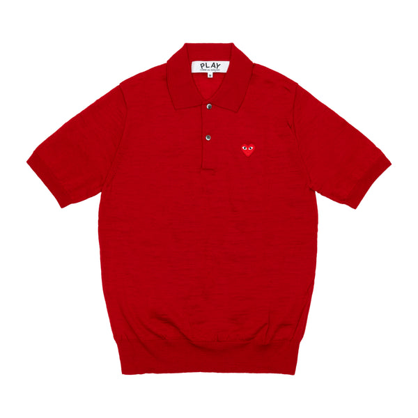 PLAY COMME des GARÇONS - Knitted Polo Shirt With Red Medium Emblem - (Red)