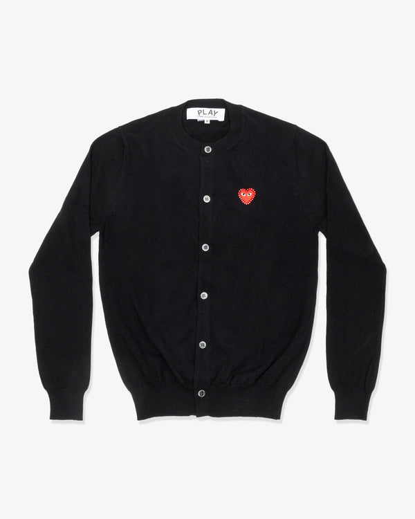PLAY COMME des GARÇONS - Round Neck Cardigan With Red Medium Emblem X Red Rhinestone - (Black)