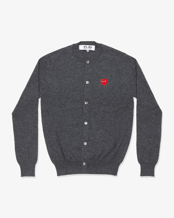 PLAY COMME des GARÇONS - Round Neck Cardigan With Red Medium Emblem X Red Rhinestone - (Medium Gray)