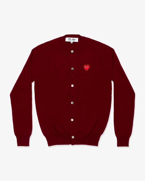 PLAY COMME des GARÇONS - Round Neck Cardigan With Red Medium Emblem X Red Rhinestone - (Burgundy)