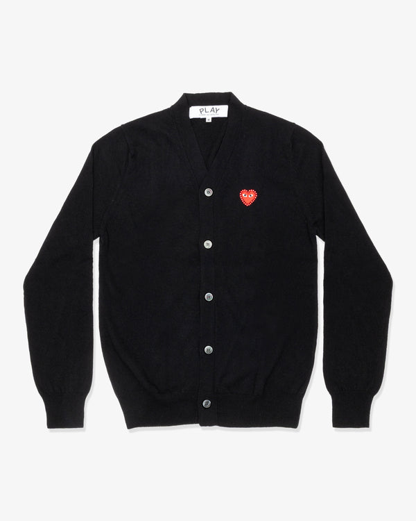 PLAY COMME des GARÇONS - V-Neck Cardigan With Red Medium Emblem X Red Rhinestone - (Black)