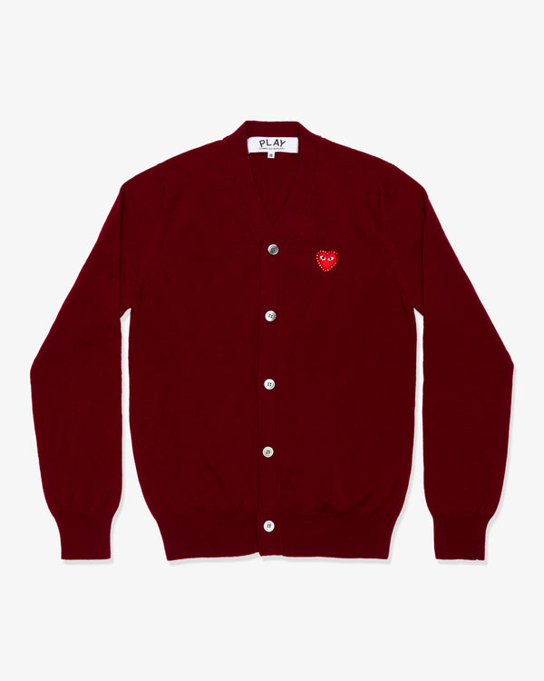 PLAY COMME des GARÇONS - V-Neck Cardigan With Red Medium Emblem X Red Rhinestone - (Burgundy)