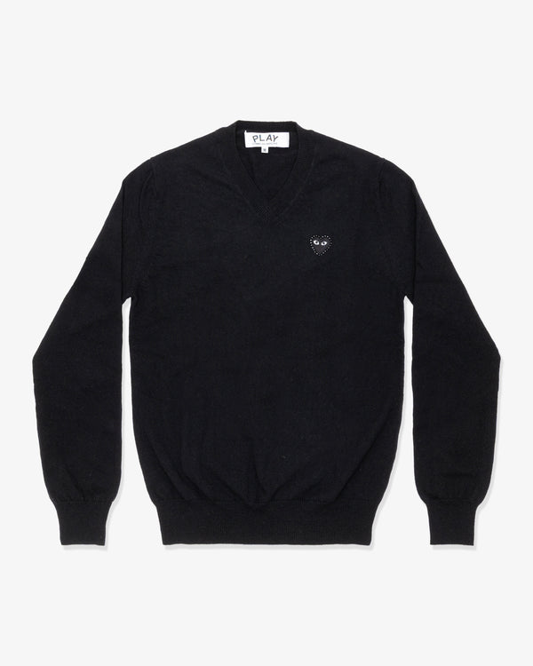 PLAY COMME des GARÇONS - V-Neck Sweater With Black Medium Emblem X Black Rhinestone - (Black)