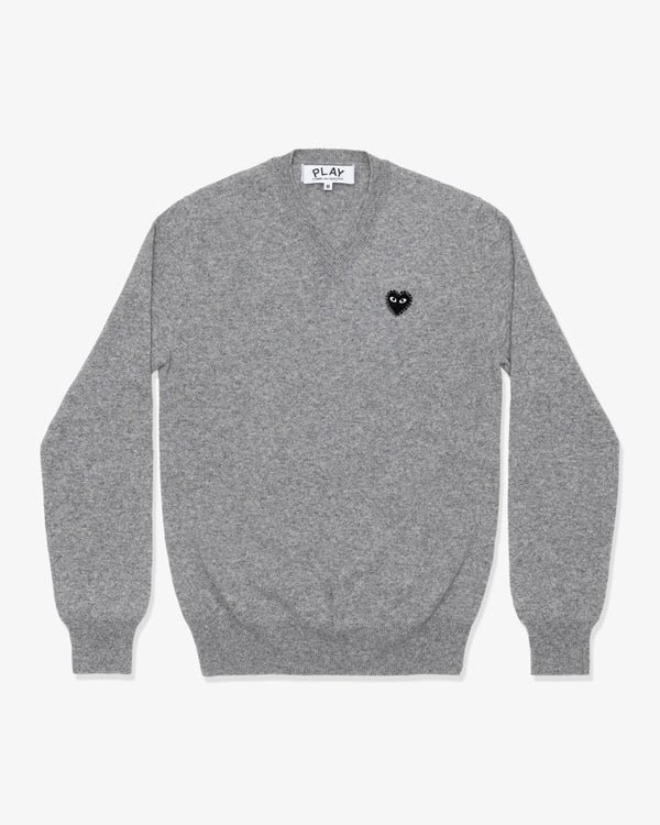PLAY COMME des GARÇONS - V-Neck Sweater With Black Medium Emblem X Black Rhinestone - (Top Light Gray)