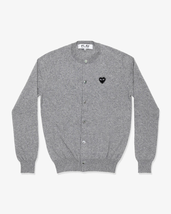 PLAY COMME des GARÇONS - Round Neck Cardigan With Black Medium Emblem X Black Rhinestone - (Top Light Gray)