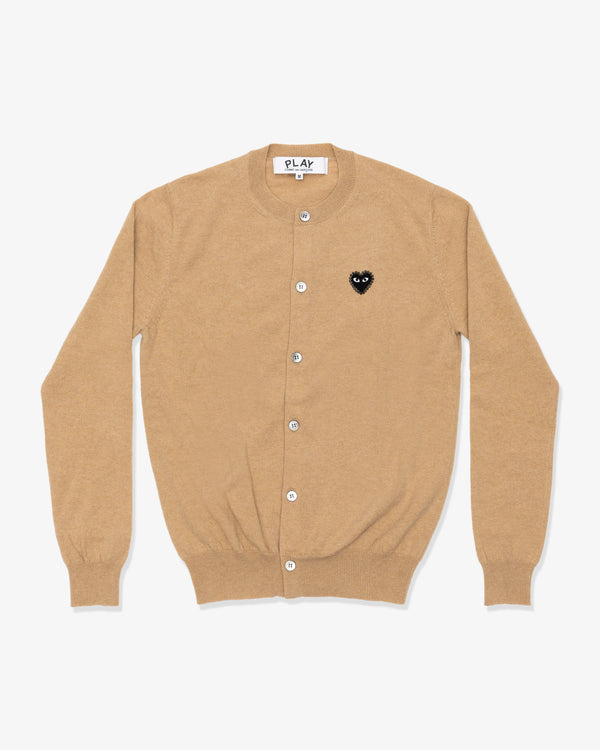 PLAY COMME des GARÇONS - Round Neck Cardigan With Black Medium Emblem X Black Rhinestone - (Top Light Camel)
