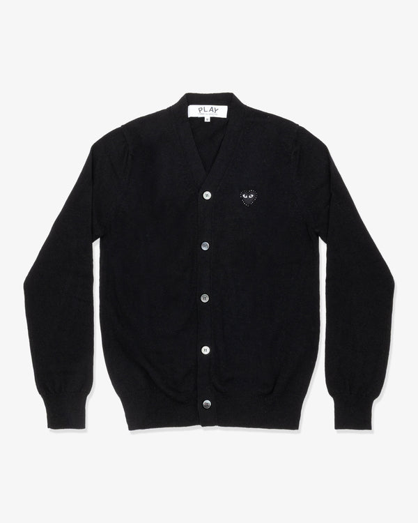 PLAY COMME des GARÇONS - V-Neck Cardigan With Black Medium Emblem X Black Rhinestone - (Black)