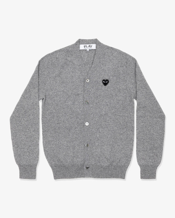 PLAY COMME des GARÇONS - V-Neck Cardigan With Black Medium Emblem X Black Rhinestone - (Top Light Gray)