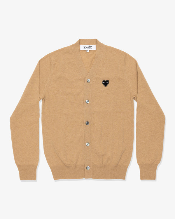 PLAY COMME des GARÇONS - V-Neck Cardigan With Black Medium Emblem X Black Rhinestone - (Top Light Camel)