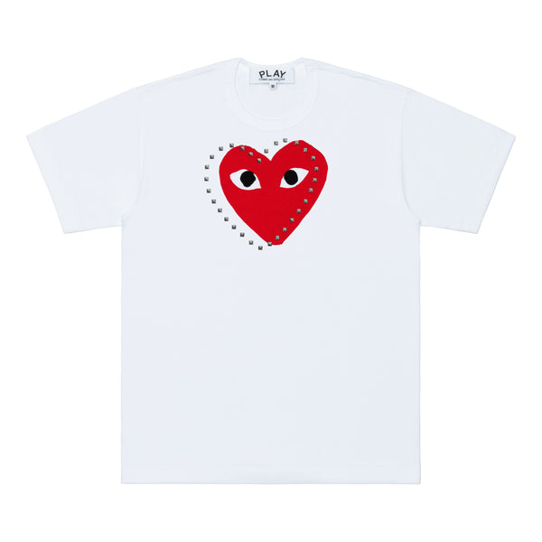 CDG PLAY - Unisex T-Shirt Printed Red Heart X Studs - (White)