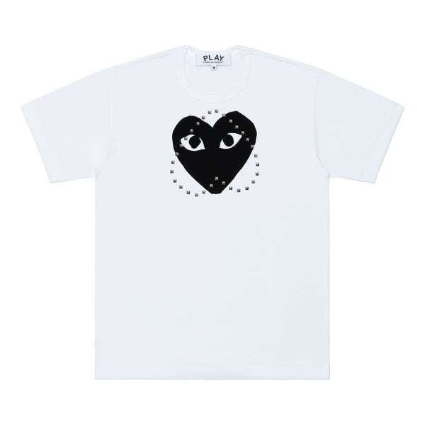 CDG PLAY - Unisex T-Shirt Printed Black Heart X Studs - (White)