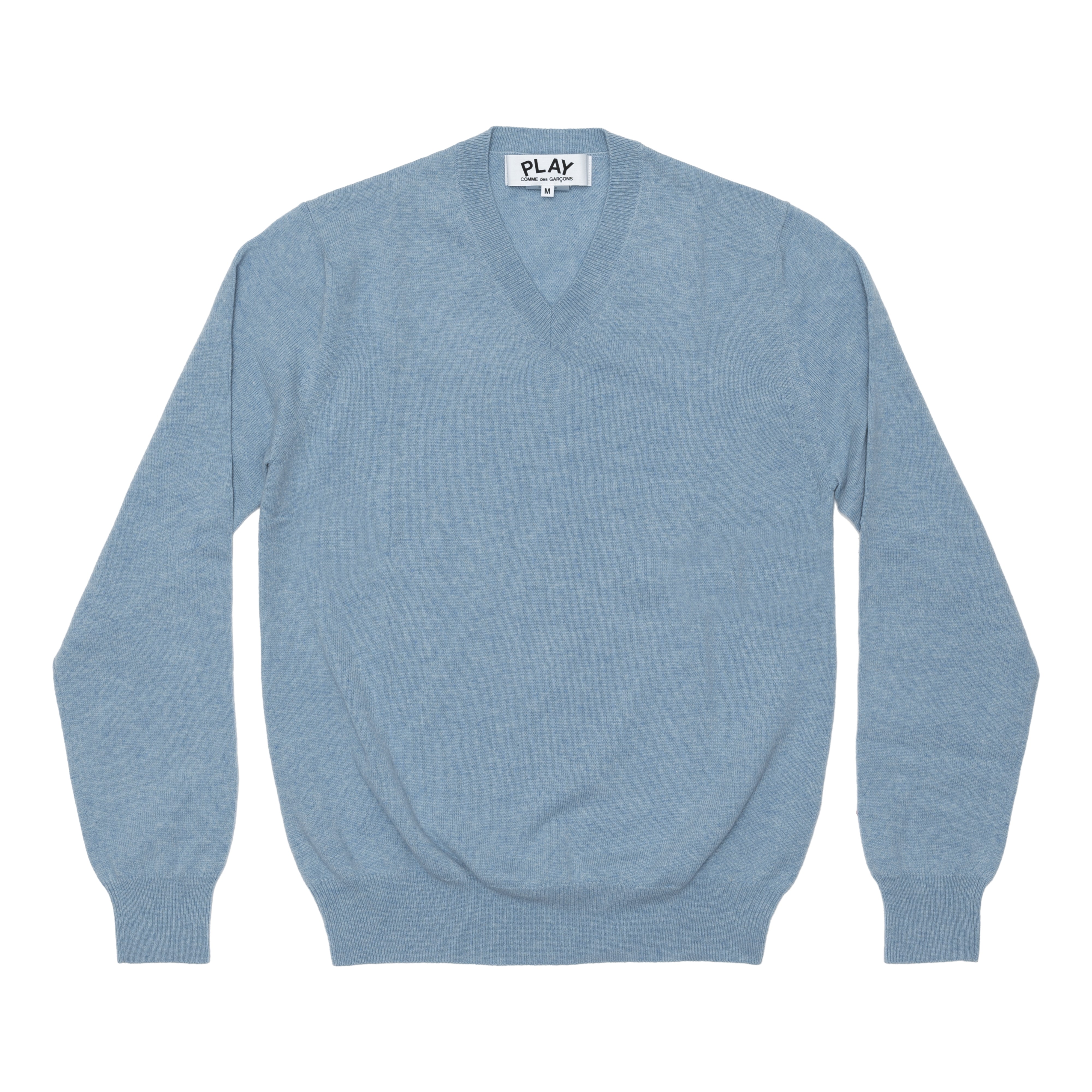 PLAY CDG : Top Dyed Carded Lambswool V Neck Sweater (Blue) | DSMG 