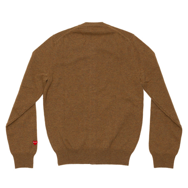 PLAY COMME des GARÇONS - Round Neck Cardigan With Red Small Emblem On Wrist - (Light Brown)