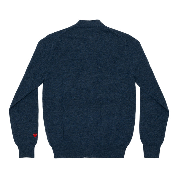 PLAY COMME des GARÇONS - V-Neck Cardigan With Red Small Emblem On Wrist - (Navy Blue)