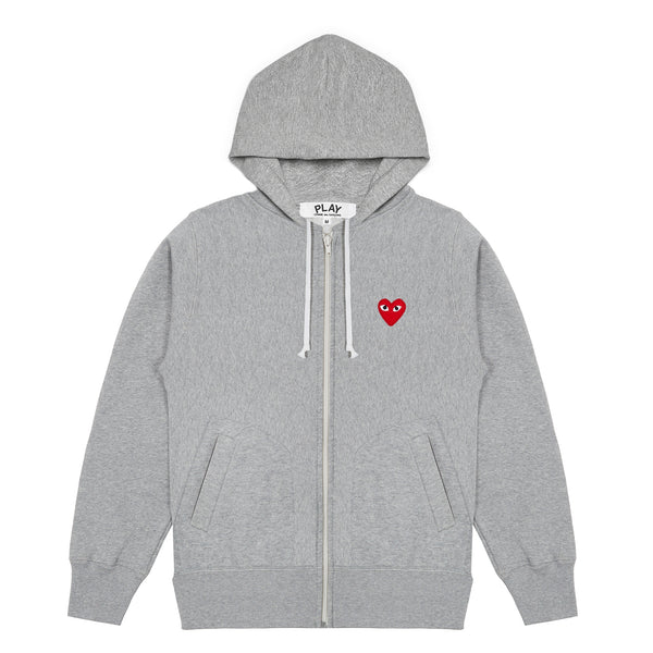 PLAY COMME des GARÇONS - Printed Back Heart Red X Black X White Zip-Up Hoodie With Red Emblem - (Top Gray)