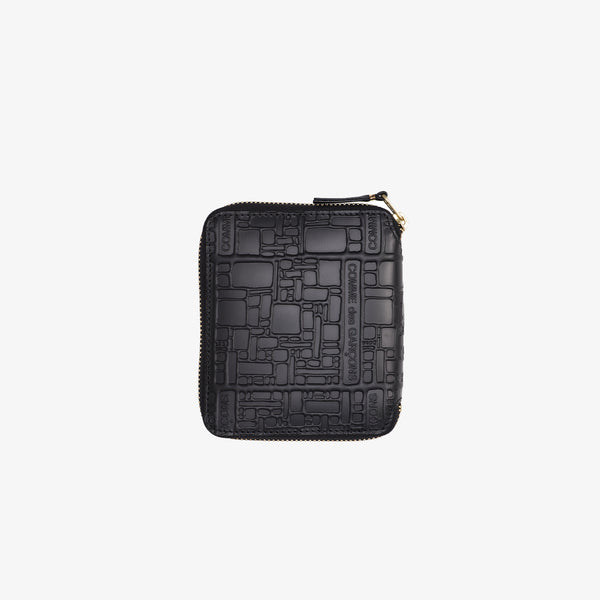 CDG WALLET - Embossed Logotype Zip-Around Wallet - (Black)