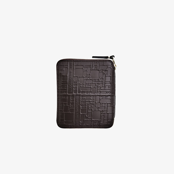 CDG WALLET - Embossed Logotype Zip-Around Wallet - (Brown)
