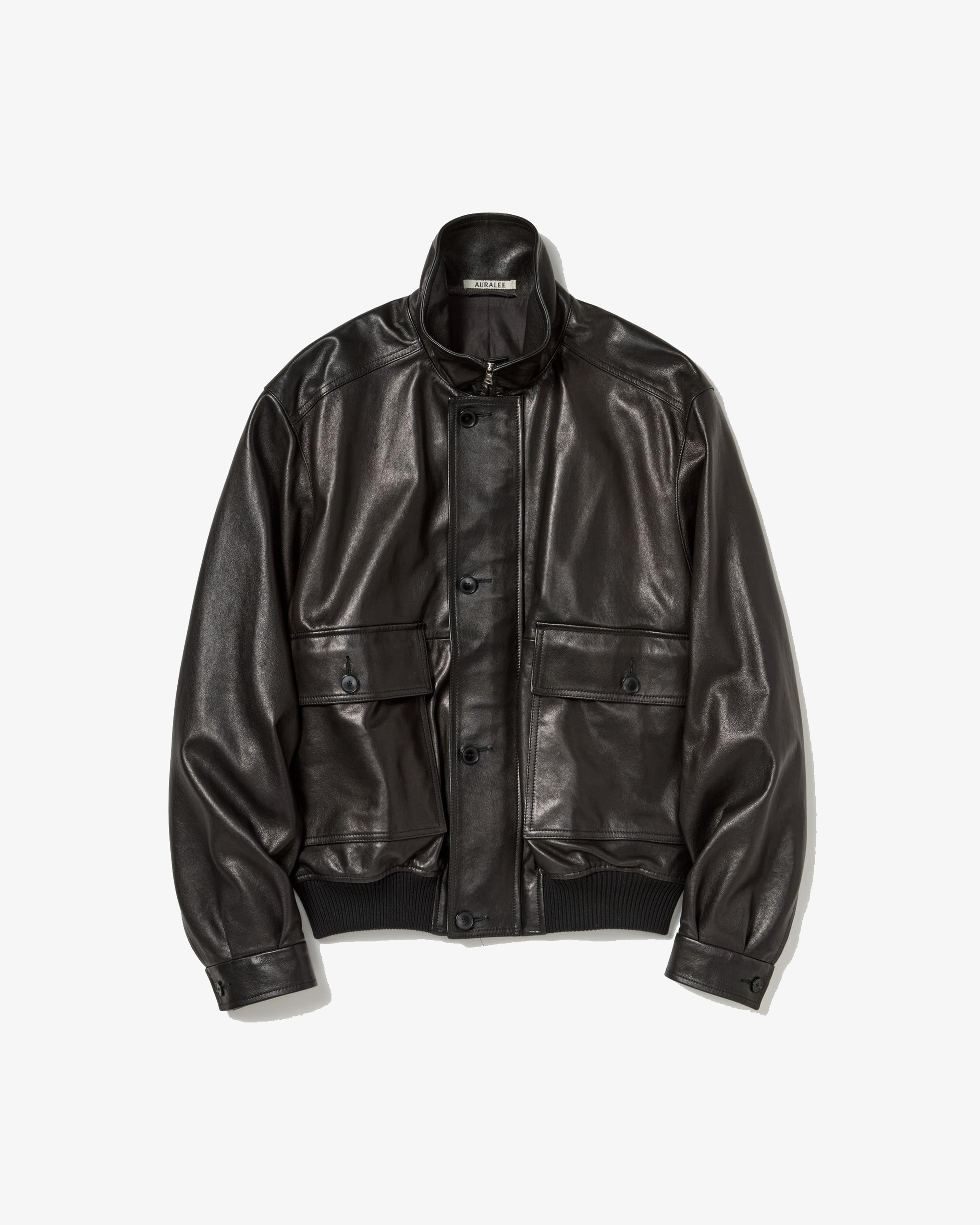 AURALEE: Textured Lamb Leather Blouson (Black) | DSMG E-SHOP