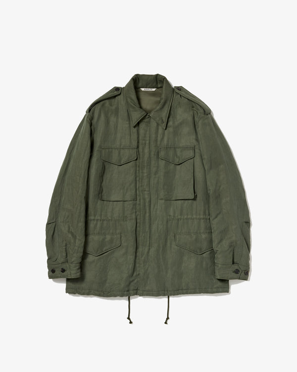 AURALEE - Brushed Silk Linen Satin Padded Military Blouson - (Olive)