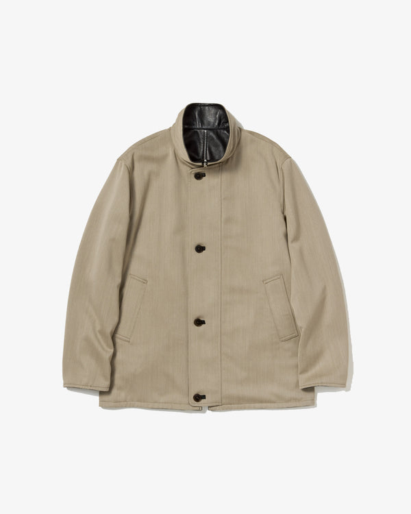 AURALEE - Reversible Wool Twisted Twill / Sheep Leather Half Coat - (Khaki Beige Chambray × Black)