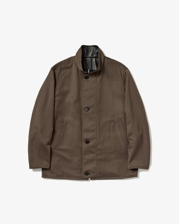 AURALEE - Reversible Wool Twisted Twill / Sheep Leather Half Coat - (Brown Chambray × Black)