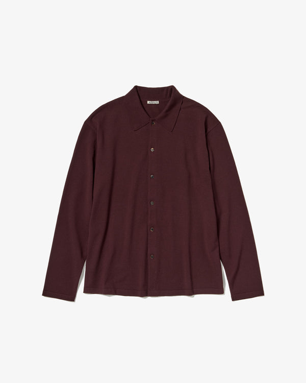 AURALEE - High Twist Wool Knit Shirt Cardigan - (Red Brown)