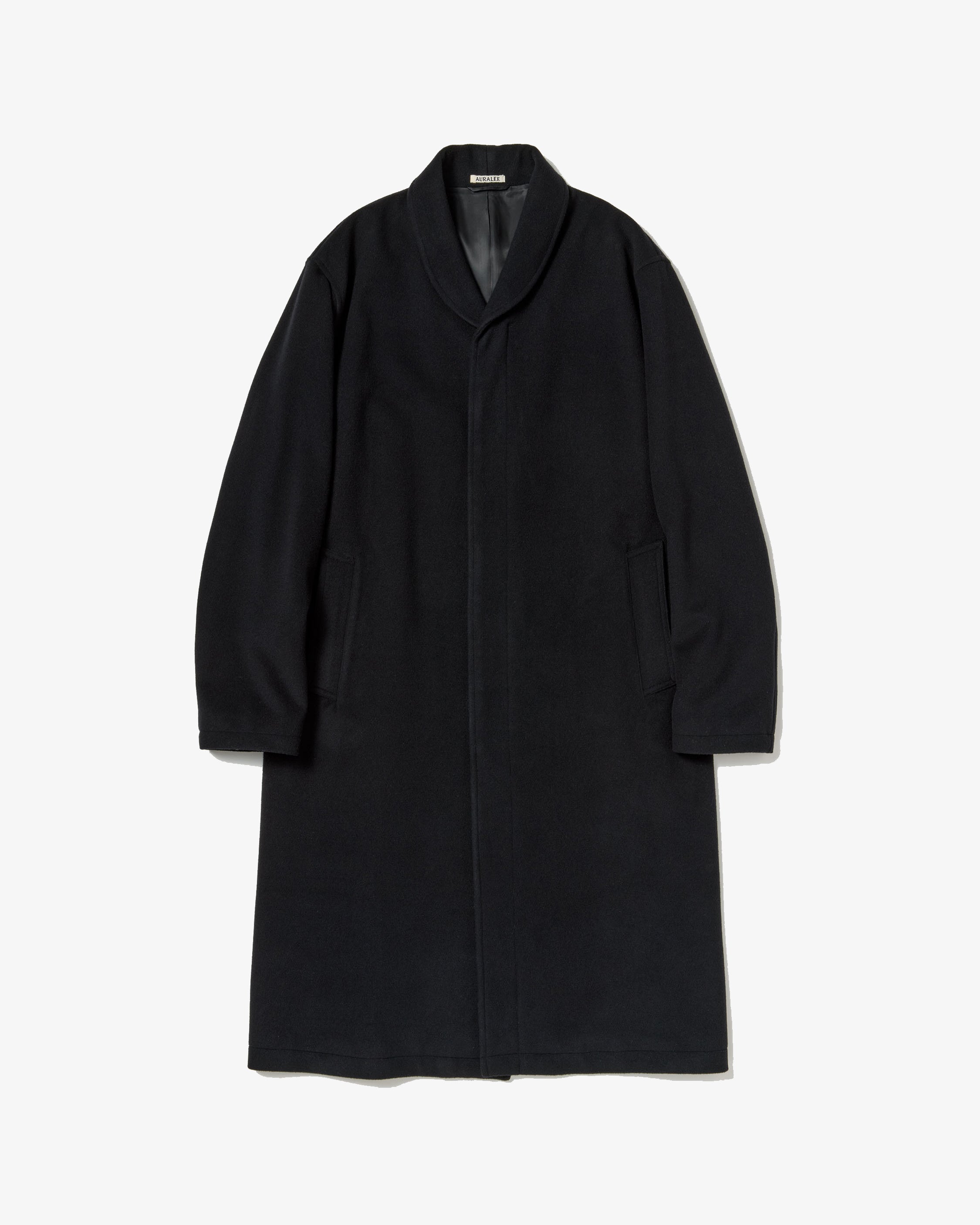 AURALEE: Super Fine Wool Mosser Shawl Collar Coat (Black) | DSMG E