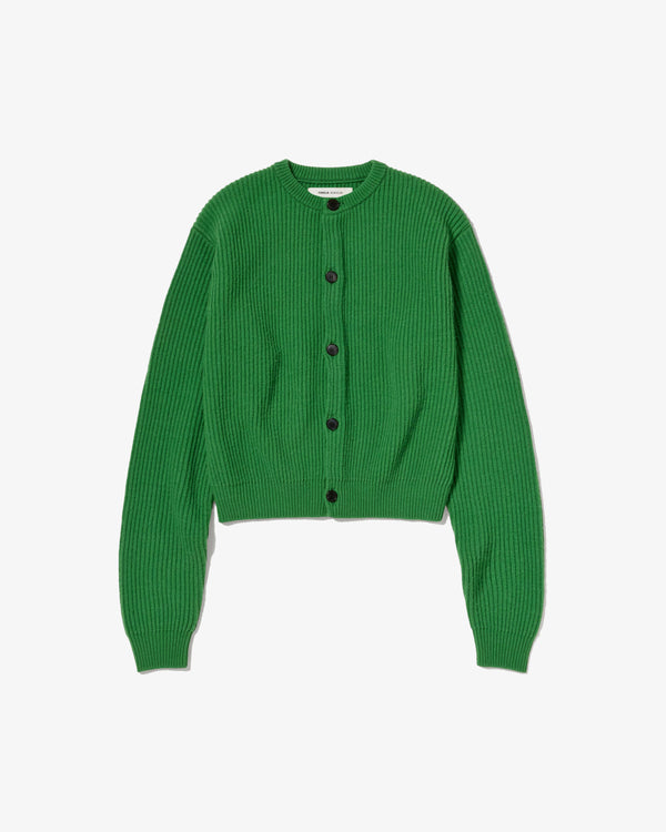 AURALEE × TEKLA - W Super Fine Wool Cashmere Rib Knit Crew-Neck Cardigan - (Forest Green)