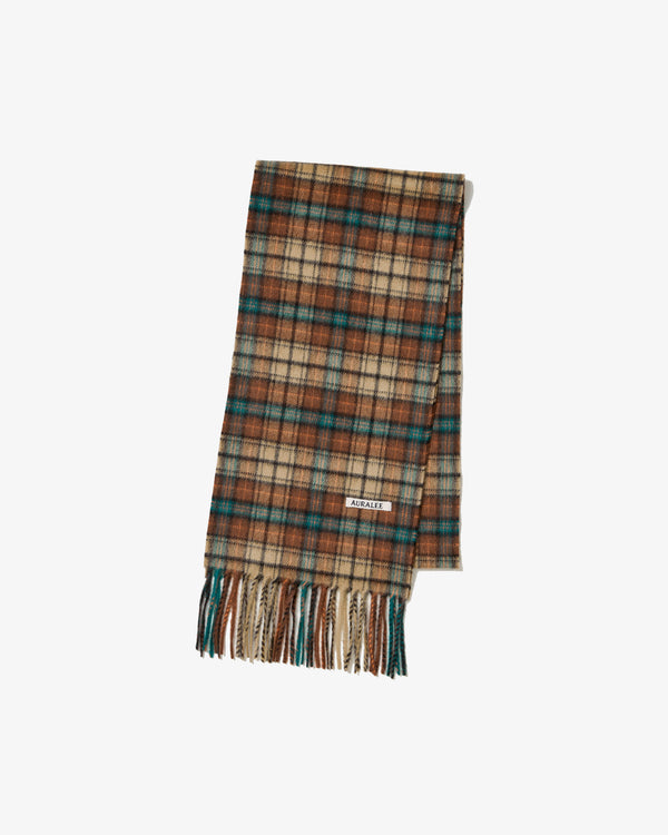 AURALEE - Cashmere Check Long Stole - (Red Brown Check)