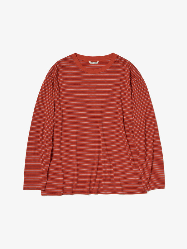 AURALEE - Soft Smooth Wool Stripe Jersey L/S Tee - (Red Stripe)