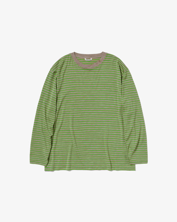 AURALEE - Soft Smooth Wool Stripe Jersey L/S Tee - (Green Stripe)