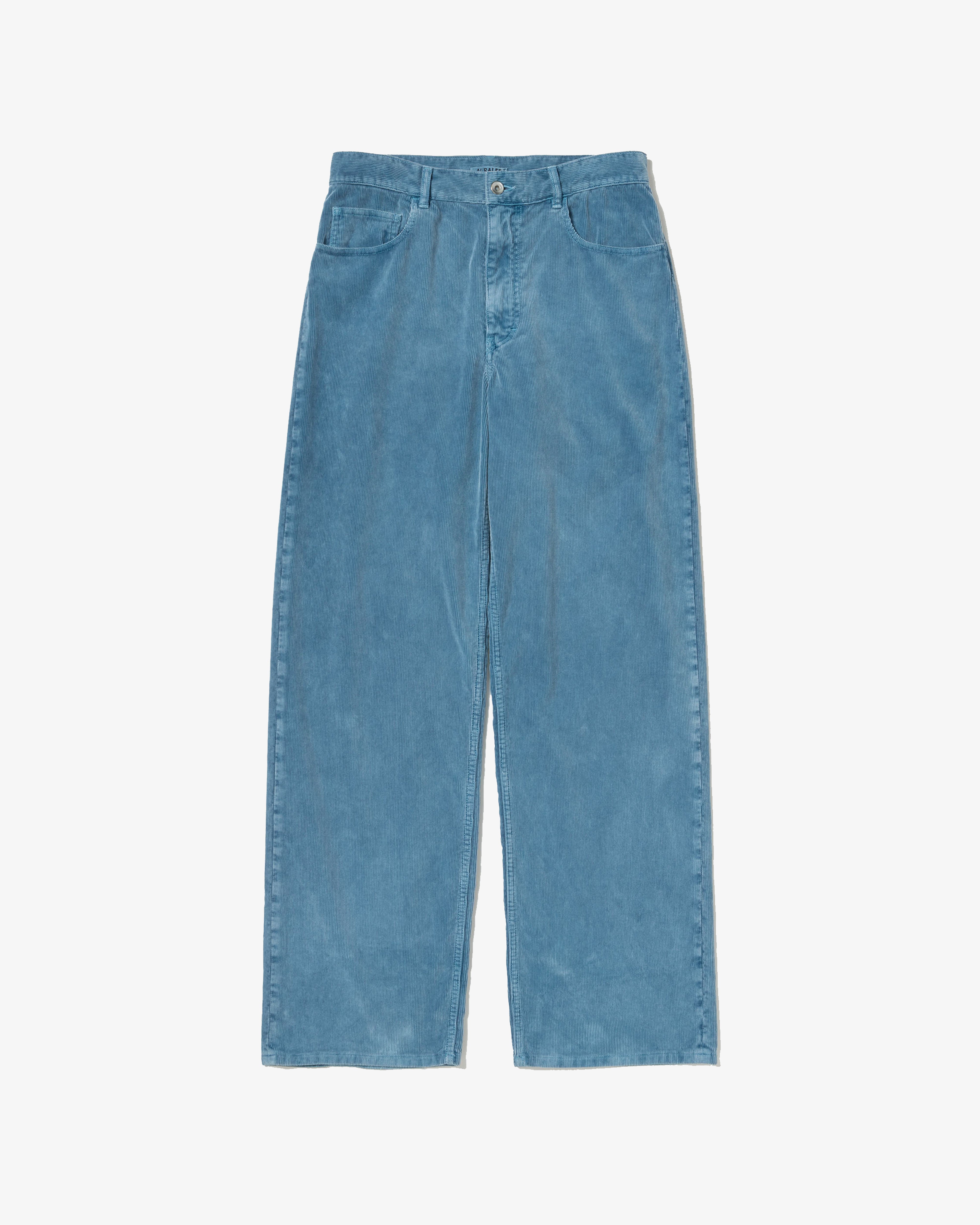 AURALEE: Garment-Dyed Finx Corduroy 5P Wide Pants (Dusty Blue