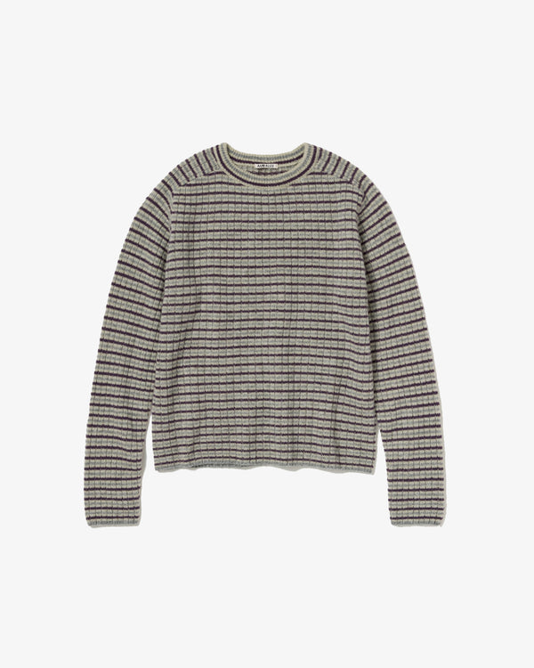 AURALEE - Shetland Wool Cashmere Rib Knit P/O - (Lime Purple Stripe)