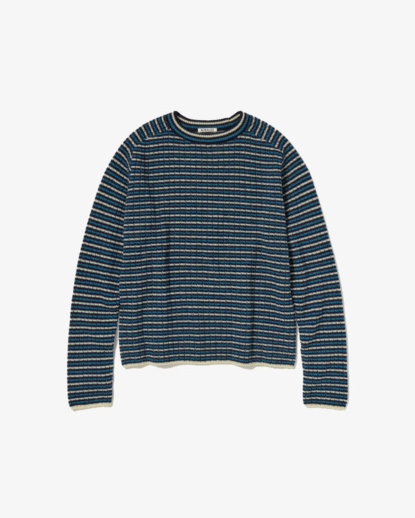 AURALEE - Shetland Wool Cashmere Rib Knit P/O - (Navy Stripe)