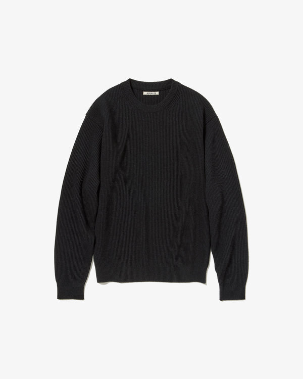 AURALEE - Super Fine Wool Rib Knit P/O - (Top Black)