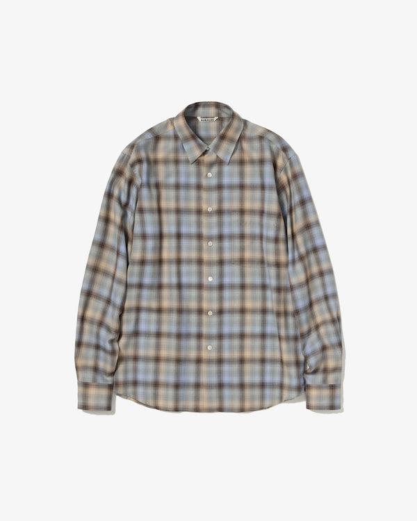 AURALEE - Super Light Wool Check Shirt - (Blue Orange Check)
