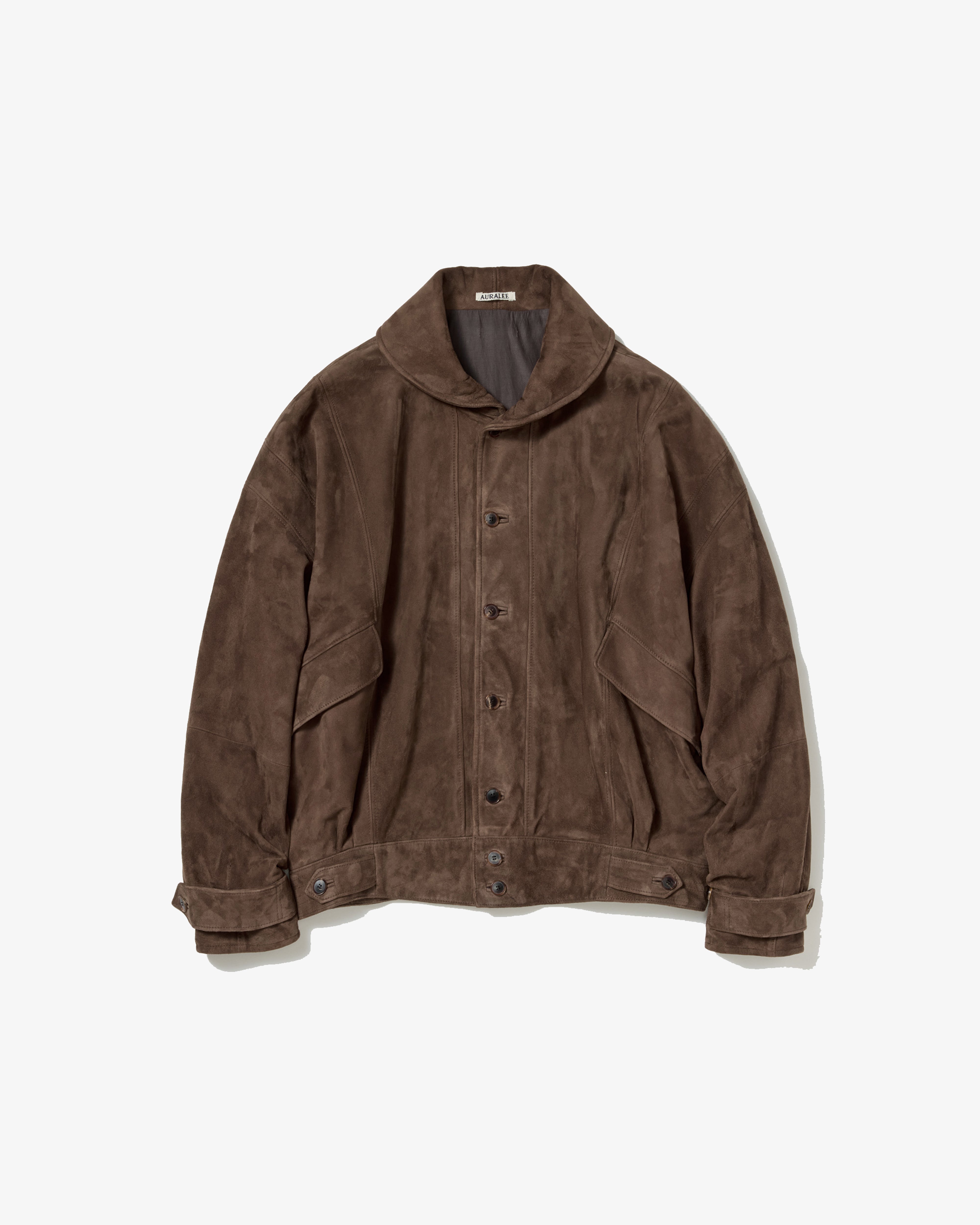 AURALEE: SILKY GRAIN SUEDE BLOUSON (DARK BROWN) | DSMG E-SHOP