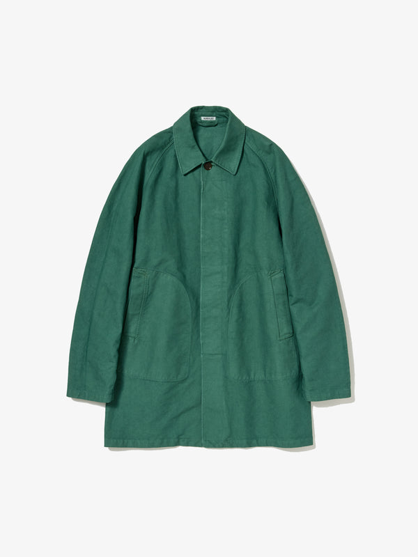 AURALEE - GARMENT-DYED ORGANIC COTTON HEAVY TWILL SHORT COAT - (FOREST GREEN)