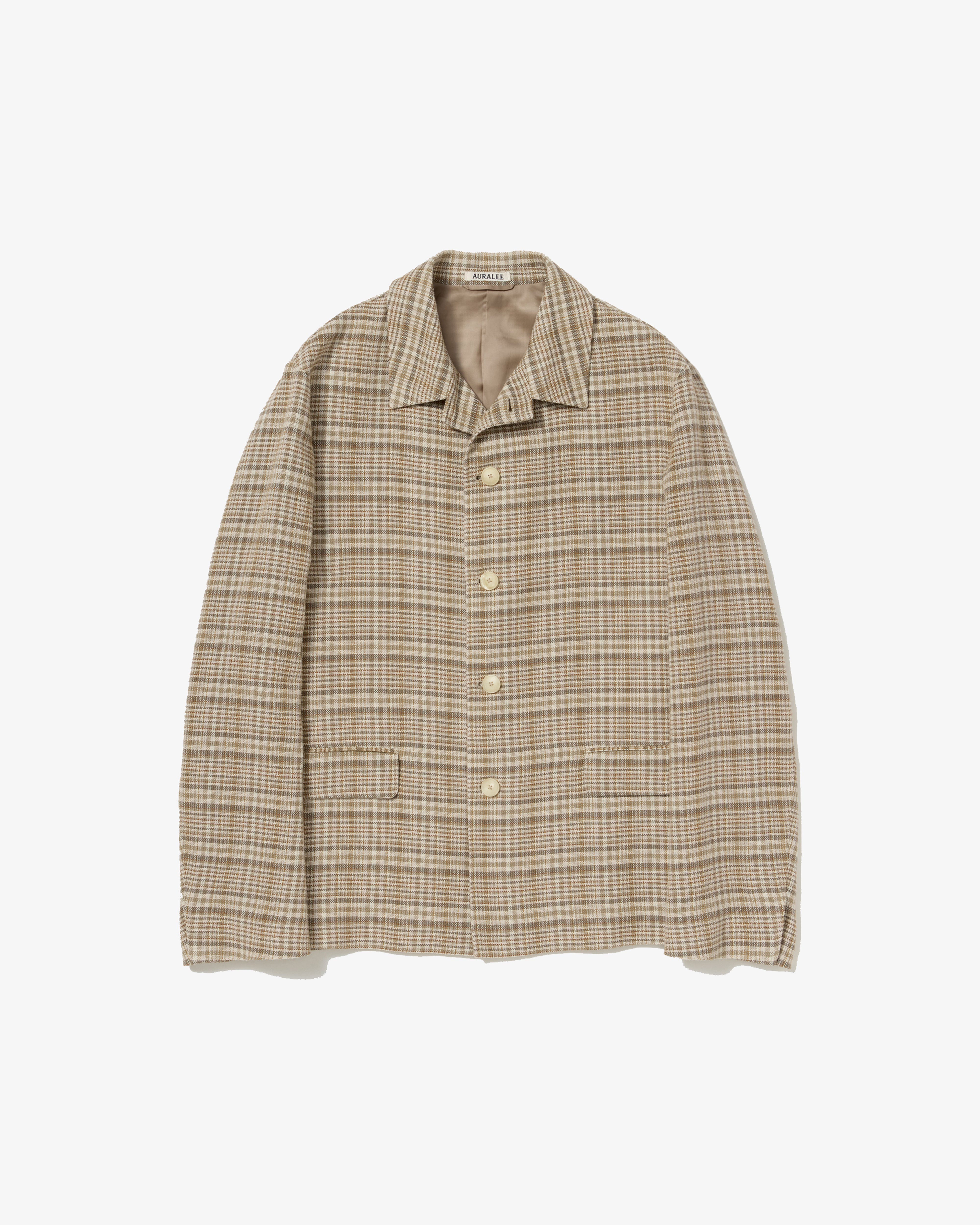 AURALEE: SILK LINEN NEP CHECK JACKET (IVORY BEIGE CHECK) | DSMG E-SHOP