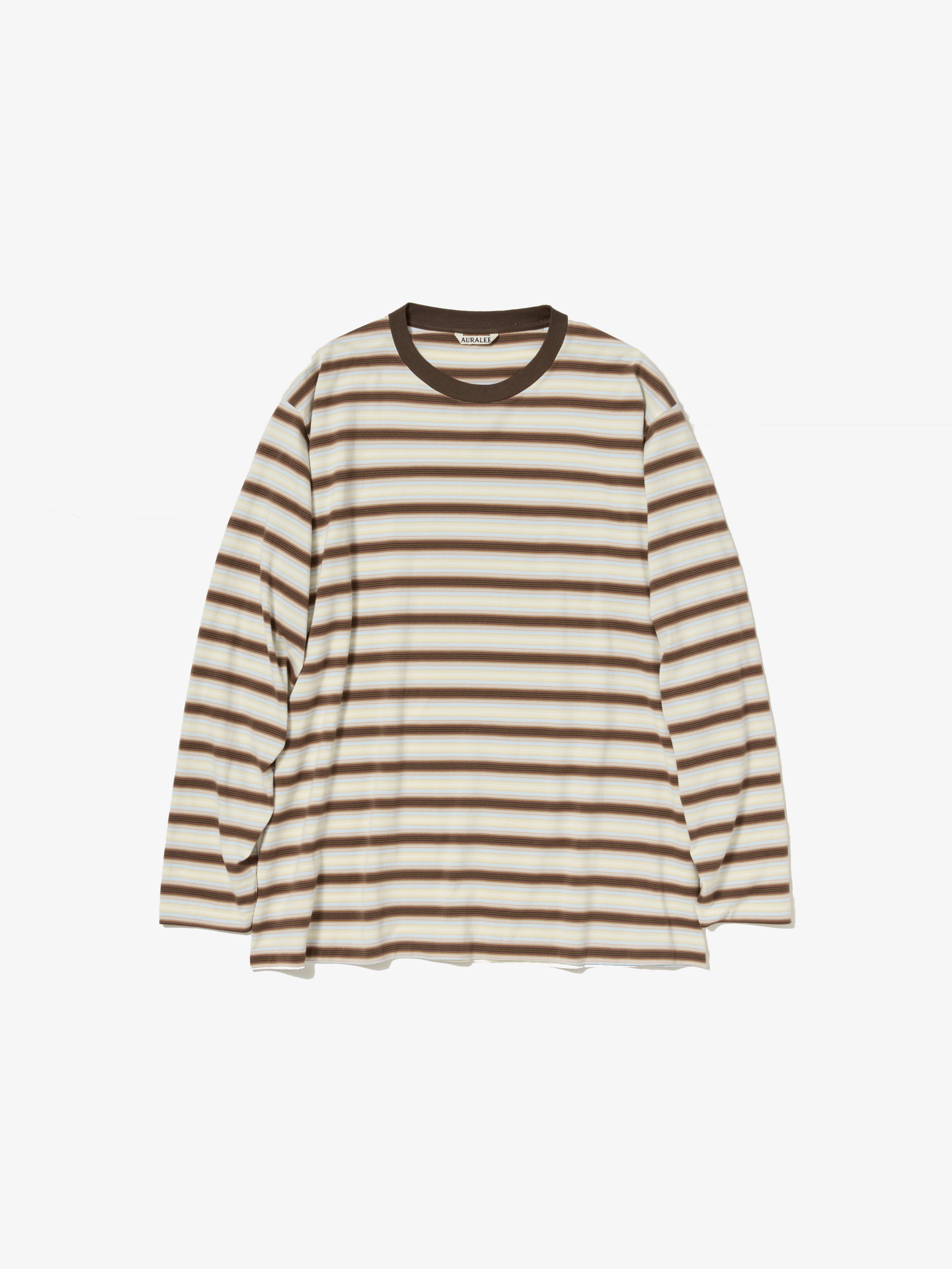 AURALEE: GRADIENT STRIPE JERSEY L/S TEE (FADE BROWN STRIPE) | DSMG