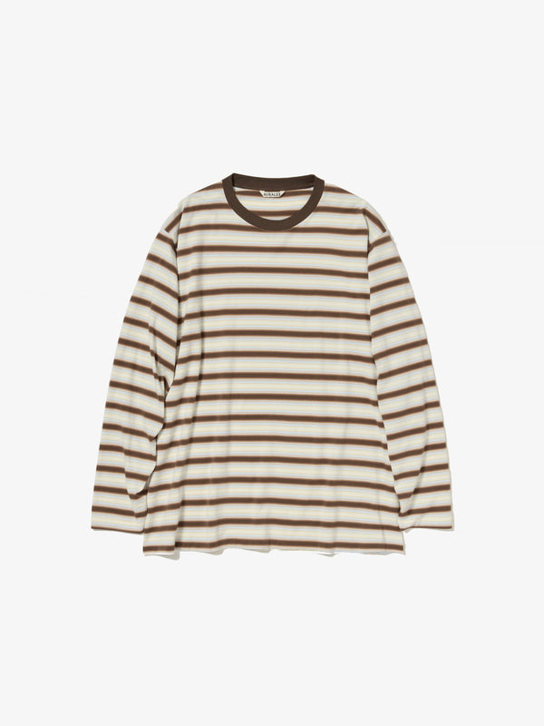 AURALEE - GRADIENT STRIPE JERSEY L/S TEE - (FADE BROWN STRIPE)