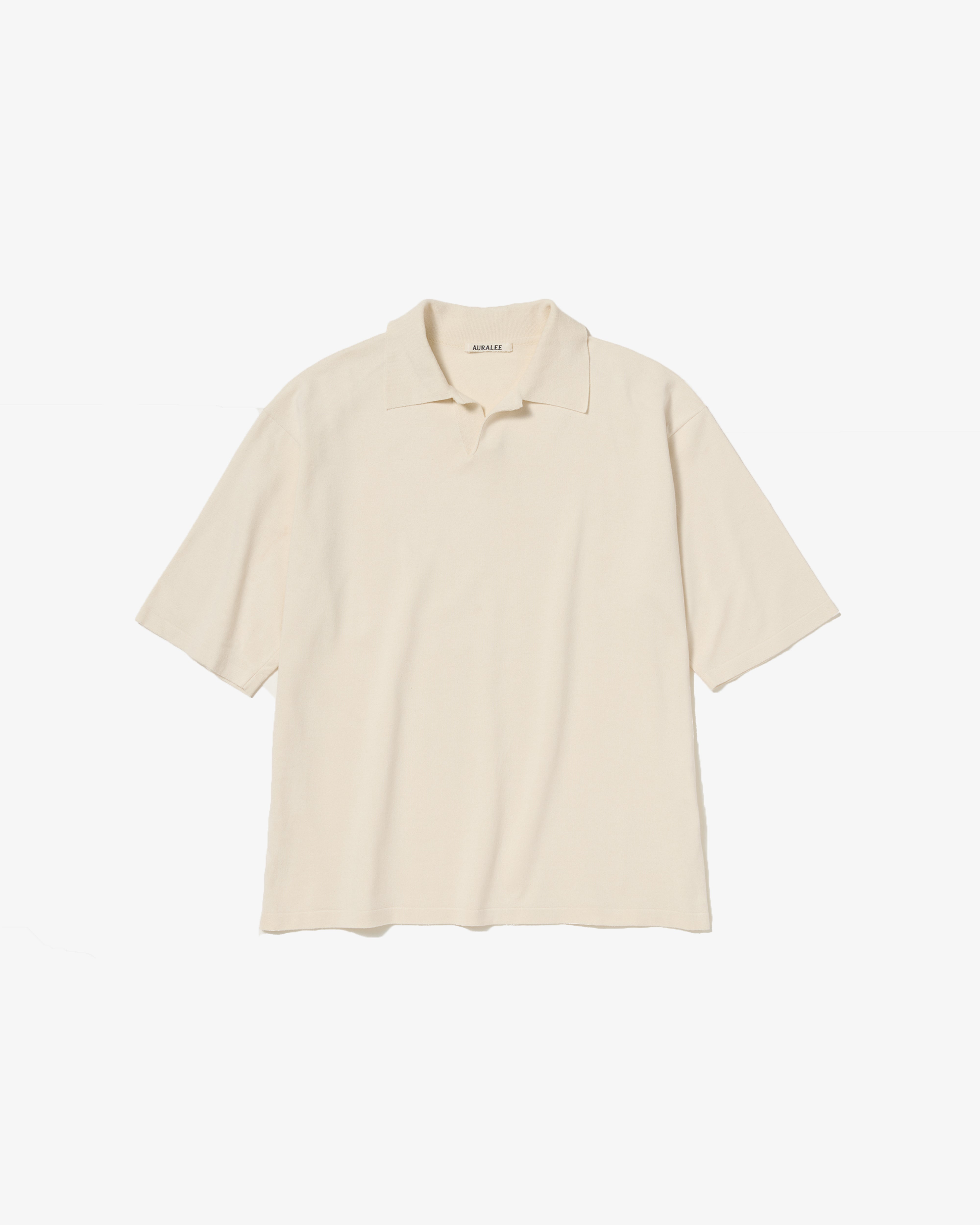 AURALEE: HIGH GAUGE TUSSAH SILK KNIT SKIPPER POLO (IVORY) | DSMG E