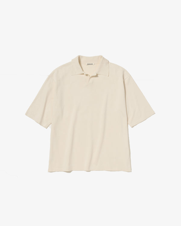 AURALEE - HIGH GAUGE TUSSAH SILK KNIT SKIPPER POLO - (IVORY)