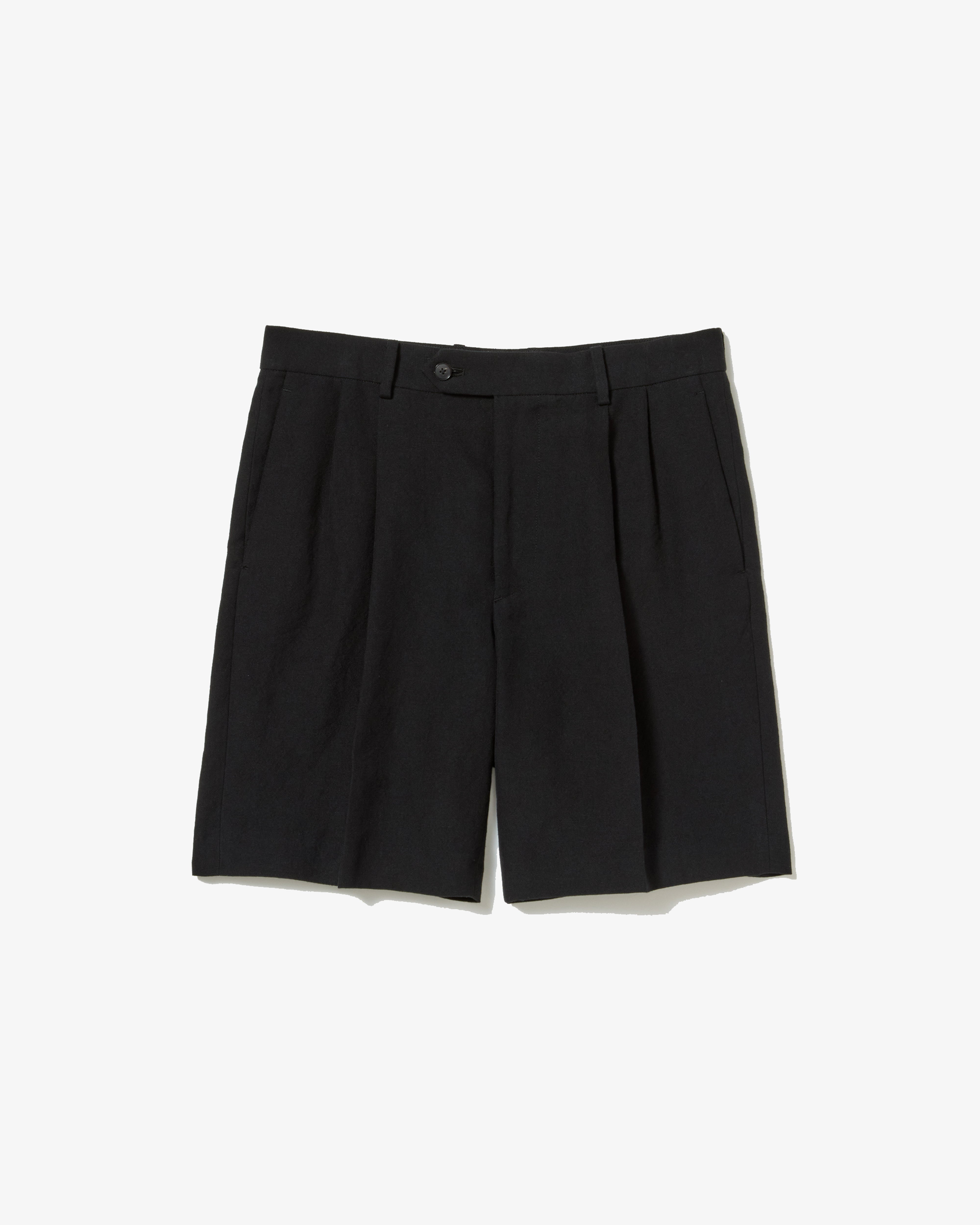 AURALEE: WOOL COTTON LINEN OX SHORTS (BLACK) | DSMG E-SHOP