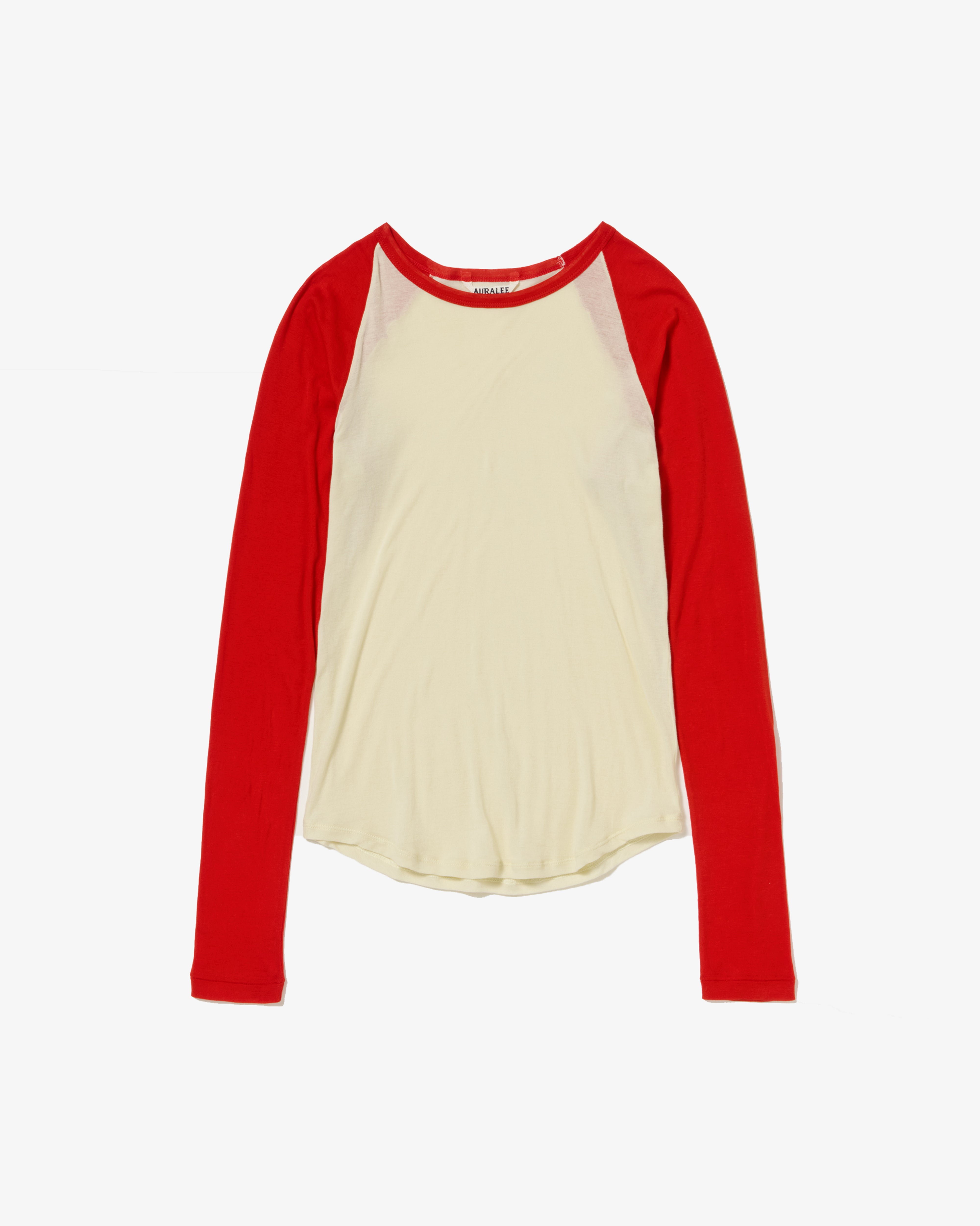 AURALEE: SUPER HIGH GAUGE SHEER RIB RAGLAN P/O (IVORY X RED