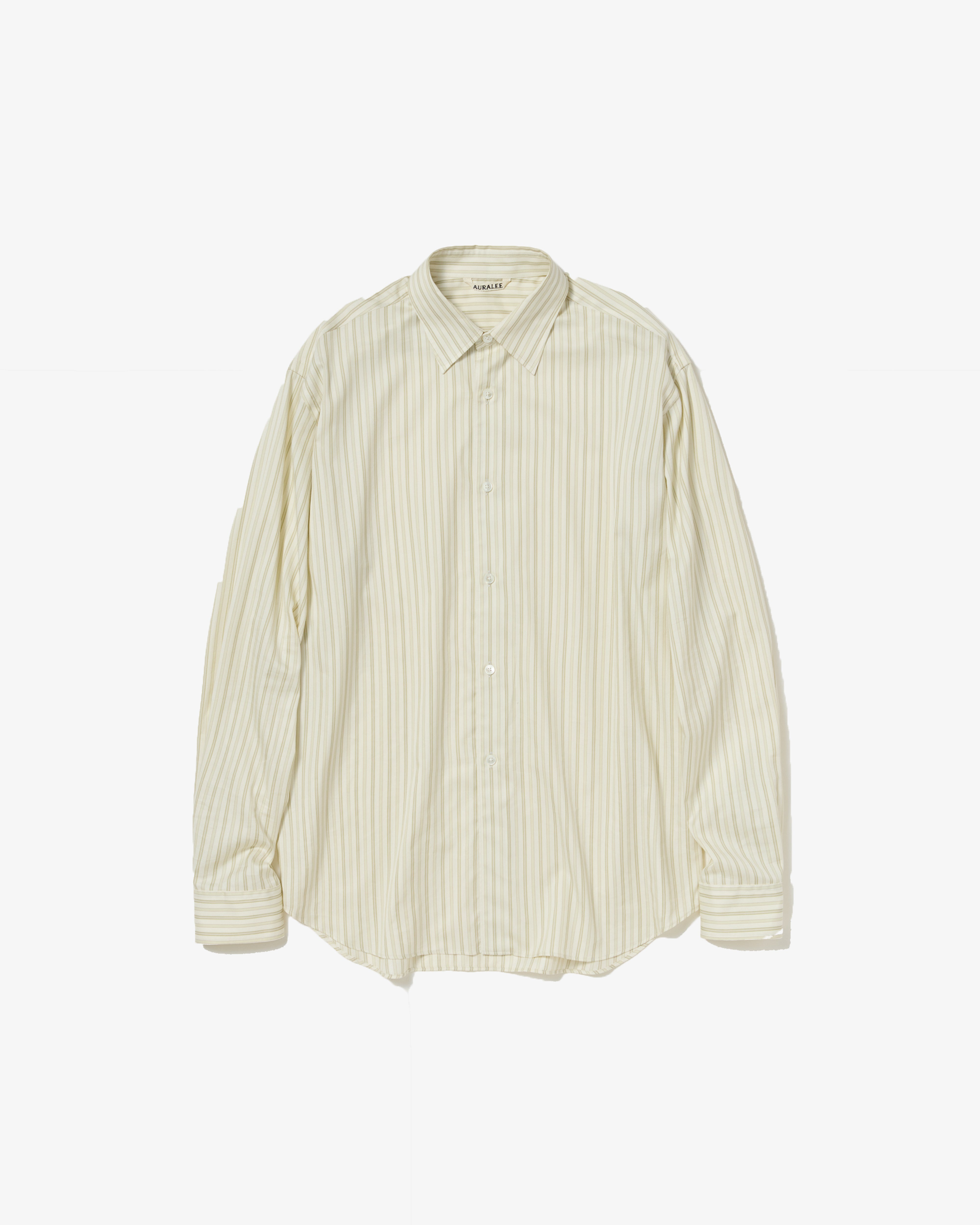 AURALEE: COTTON SILK STRIPE SHIRT (IVORY STRIPE) | DSMG E-SHOP