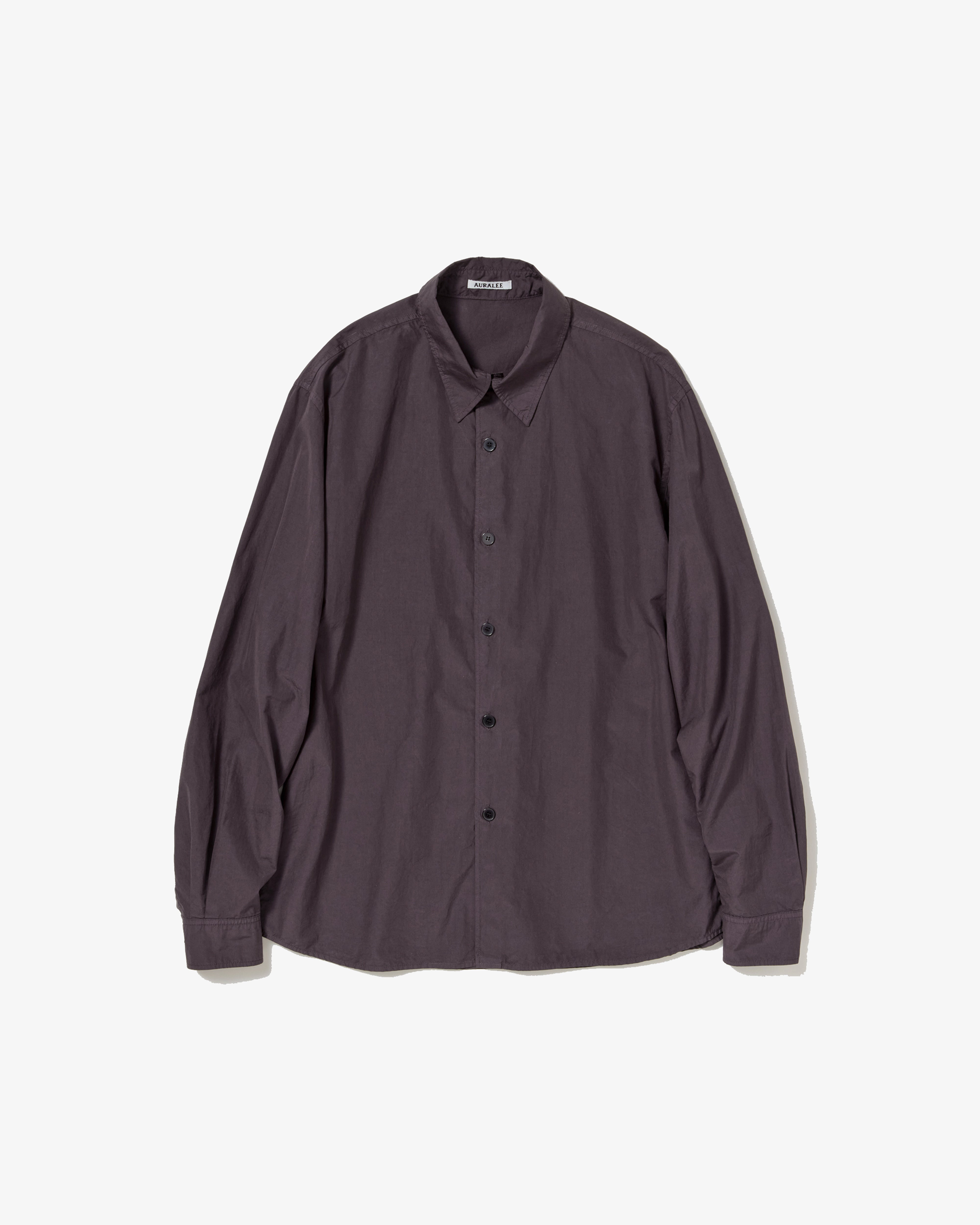 AURALEE: GARMENT-DYED FINX SHUTTLE WEATHER SHIRT (DARK BROWN