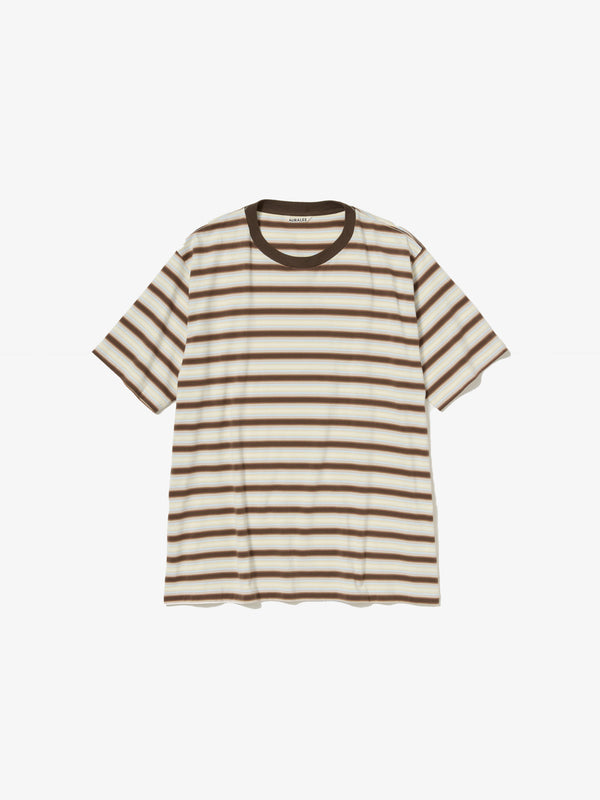 AURALEE - GRADIENT STRIPE JERSEY TEE - (FADE BROWN STRIPE)