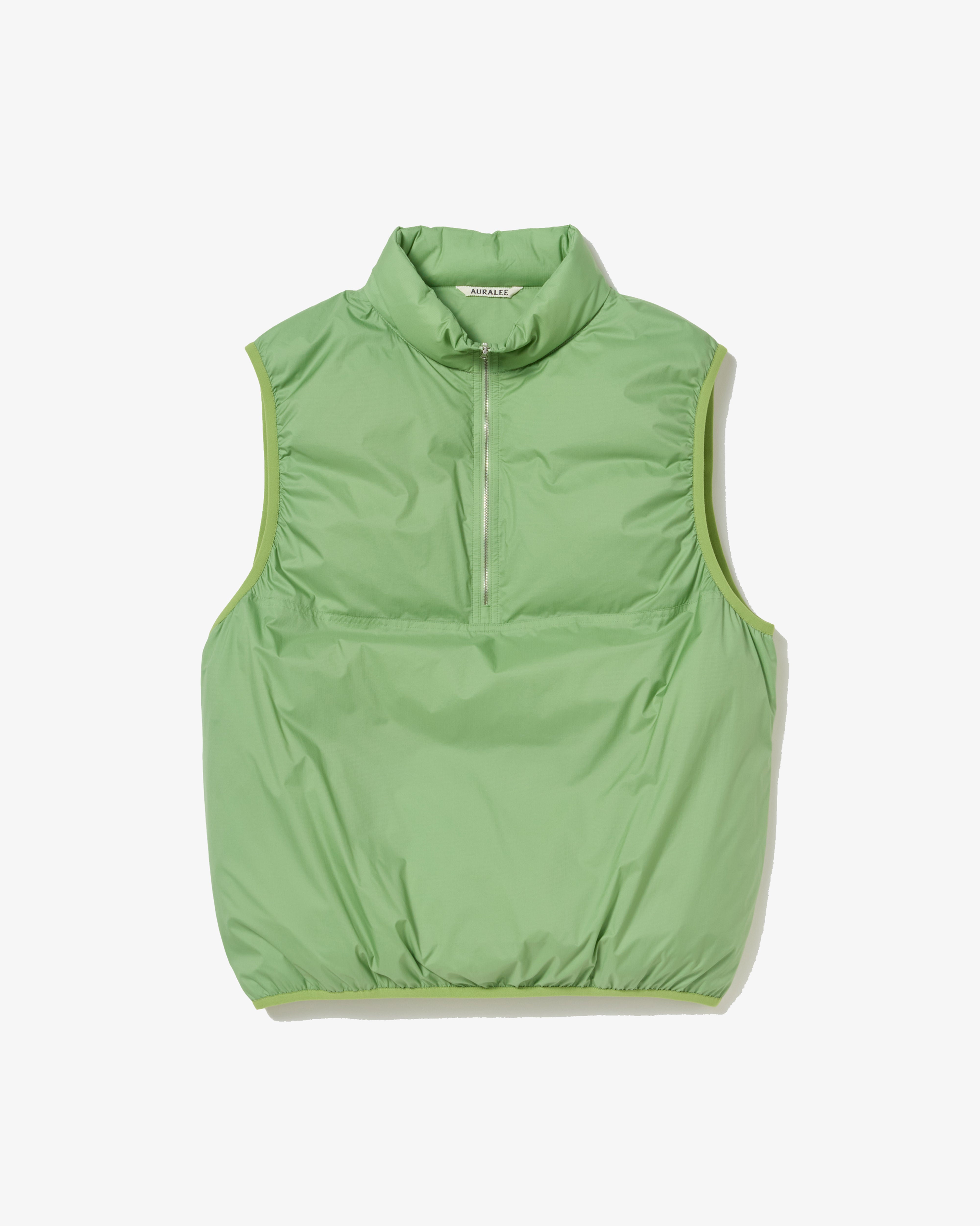 AURALEE: SUPER LIGHT NYLON RIPSTOP DOWN P/O VEST (LIGHT GREEN